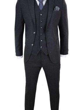 Men's Charcoal Three-Piece Suit - Classic Formal Blazer, Vest & Pants